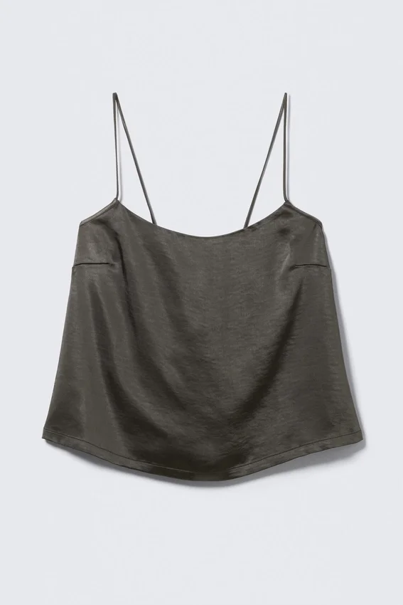 Top de pijama de satén lavado – Gris oscuro lavado Top de pijama de satén lavado – Gris oscuro lavado