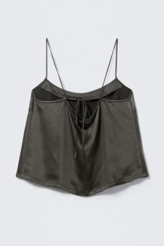 Top de pijama de satén lavado – Gris oscuro lavado Top de pijama de satén lavado – Gris oscuro lavado