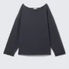 Top de pijama holgado de felpa con hombros descubiertos – Azul oscuro Top de pijama holgado de felpa con hombros descubiertos – Azul oscuro