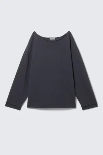 Top de pijama holgado de felpa con hombros descubiertos – Azul oscuro