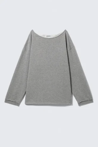 Top de pijama holgado de felpa con hombros descubiertos – Gris jaspeado Top de pijama holgado de felpa con hombros descubiertos – Gris jaspeado