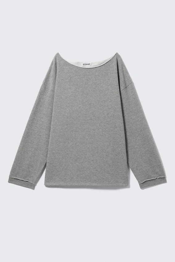Top de pijama holgado de felpa con hombros descubiertos – Gris jaspeado Top de pijama holgado de felpa con hombros descubiertos – Gris jaspeado