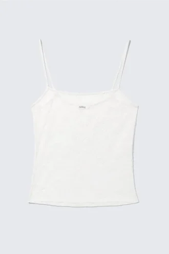Top de pijama tipo camisola de encaje – Blanco Top de pijama tipo camisola de encaje – Blanco