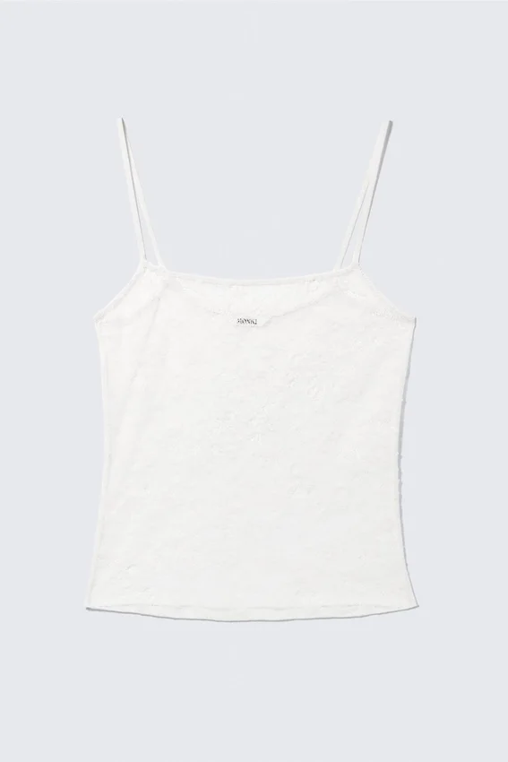 Top de pijama tipo camisola de encaje – Blanco Top de pijama tipo camisola de encaje – Blanco