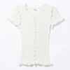Top de punto acanalado con volantes – Blanco