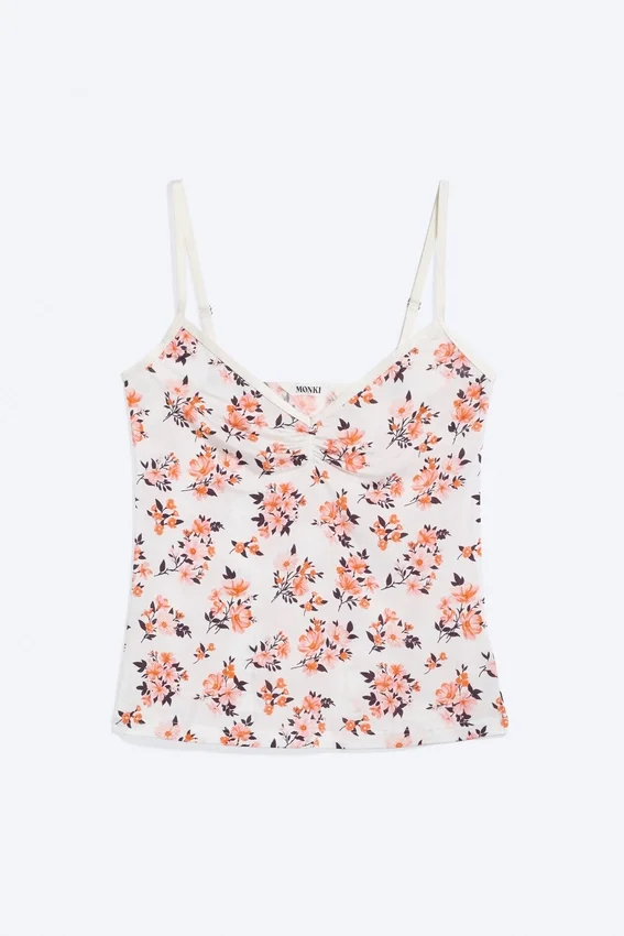 Top de tirantes con cuello en V – Blanco – Estampado floral Top de tirantes con cuello en V – Blanco – Estampado floral