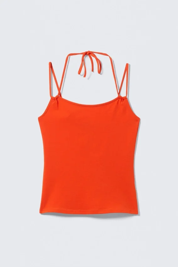 Top de tirantes con cuello halter y corte ajustado – Naranja brillante Top de tirantes con cuello halter y corte ajustado – Naranja brillante