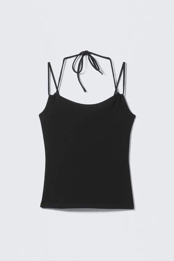 Top de tirantes con cuello halter y corte entallado – Negro Top de tirantes con cuello halter y corte entallado – Negro