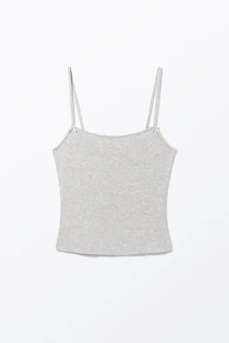 Top de tirantes con punto calado – Gris jaspeado