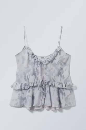 Top de tirantes con volantes – Gris empolvado – Mármol nublado