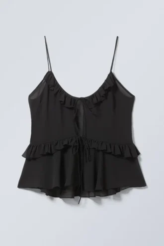 Top de tirantes con volantes – Negro