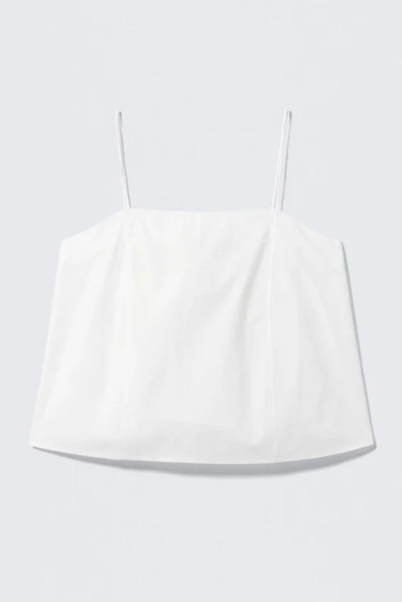 Top de tirantes de popelín con cordón – Blanco Top de tirantes de popelín con cordón – Blanco