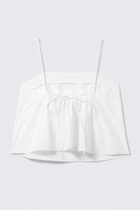 Top de tirantes de popelín con cordón – Blanco Top de tirantes de popelín con cordón – Blanco