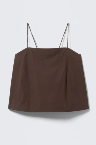 Top de tirantes de popelín con cordón – Marrón oscuro