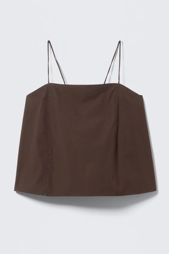 Top de tirantes de popelín con cordón – Marrón oscuro Top de tirantes de popelín con cordón – Marrón oscuro