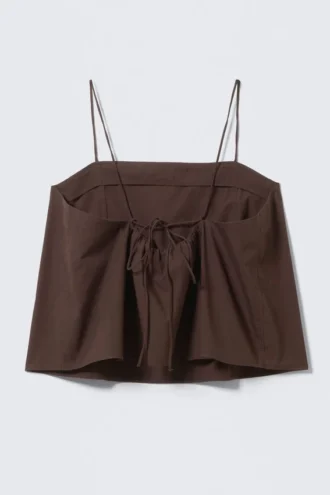 Top de tirantes de popelín con cordón – Marrón oscuro