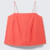 Top de tirantes de popelín con cordón – Rojo claro Top de tirantes de popelín con cordón – Rojo claro