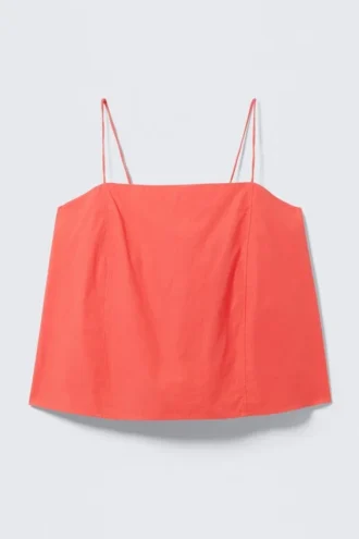 Top de tirantes de popelín con cordón – Rojo claro
