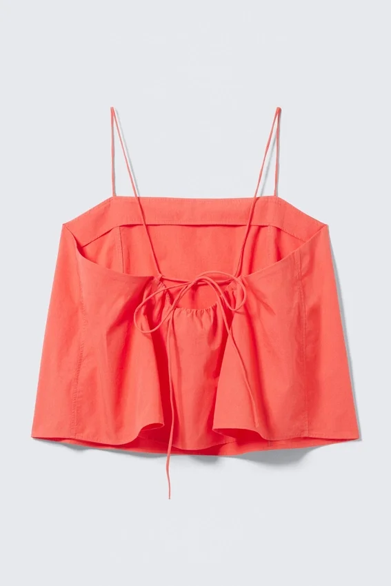 Top de tirantes de popelín con cordón – Rojo claro Top de tirantes de popelín con cordón – Rojo claro