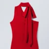 Top de un solo hombro con lazo de lyocell – Rojo Top de un solo hombro con lazo de lyocell – Rojo