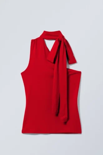 Top de un solo hombro con lazo de lyocell – Rojo