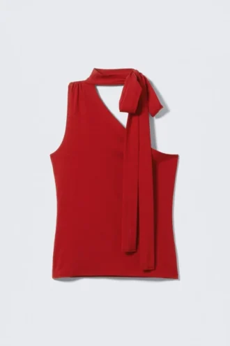 Top de un solo hombro con lazo de lyocell – Rojo