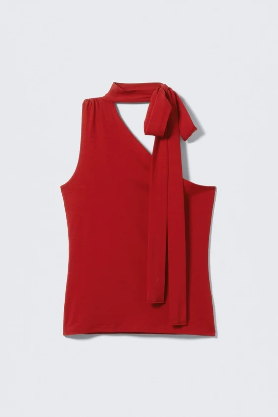 Top de un solo hombro con lazo de lyocell – Rojo Top de un solo hombro con lazo de lyocell – Rojo