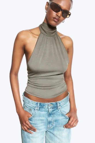 Top drapeado con cuello halter – Dusty Mole