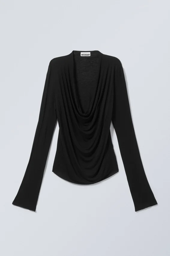 Top drapeado de manga larga – Negro Top drapeado de manga larga – Negro