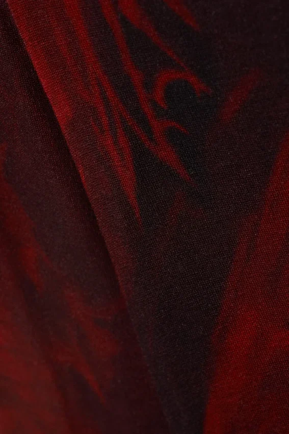 Top estampado de manga larga y corte entallado – Estampado de dragón rojo oscuro Top estampado de manga larga y corte entallado – Estampado de dragón rojo oscuro
