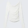 Top fruncido con hombros descubiertos y manga larga – Blanco Top fruncido con hombros descubiertos y manga larga – Blanco