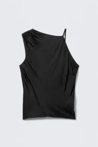 Top fruncido sin mangas – Negro
