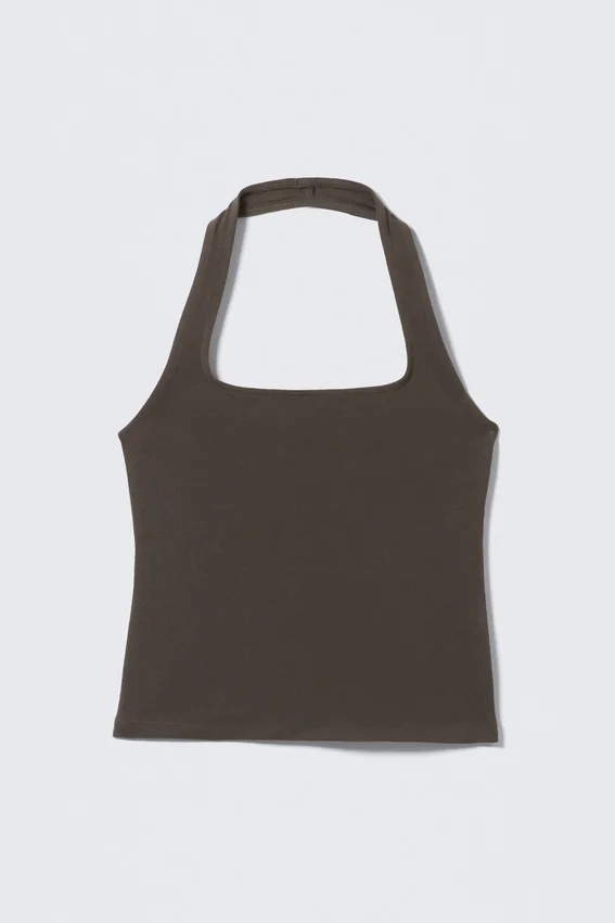Top halter con cuello cuadrado – Gris oscuro Top halter con cuello cuadrado – Gris oscuro