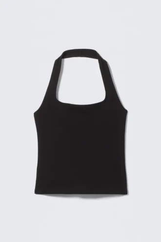 Top halter con cuello cuadrado – Negro