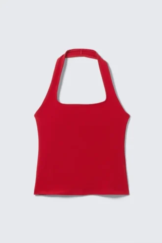 Top halter con cuello cuadrado – Rojo