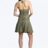 Top halter con cuello en V, cremallera y lazo en la cintura – Verde caqui Top halter con cuello en V, cremallera y lazo en la cintura – Verde caqui