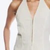 Top halter con cuello en V de ripstop – Beige claro