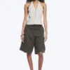 Top halter con cuello en V de ripstop – Beige claro