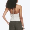 Top halter con cuello en V de ripstop – Beige claro