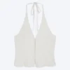 Top halter con cuello en V de ripstop – Beige claro
