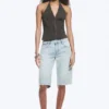 Top halter con cuello en V de tejido ripstop – Gris oscuro