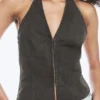 Top halter con cuello en V de tejido ripstop – Gris oscuro