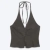 Top halter con cuello en V de tejido ripstop – Gris oscuro