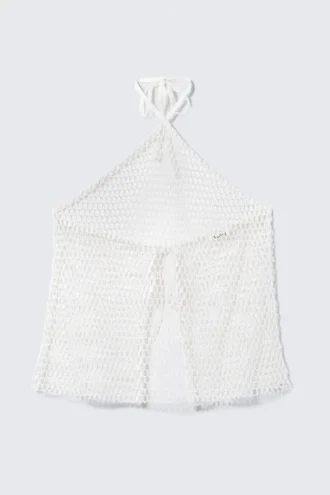 Top halter con lazo de malla – Blanco