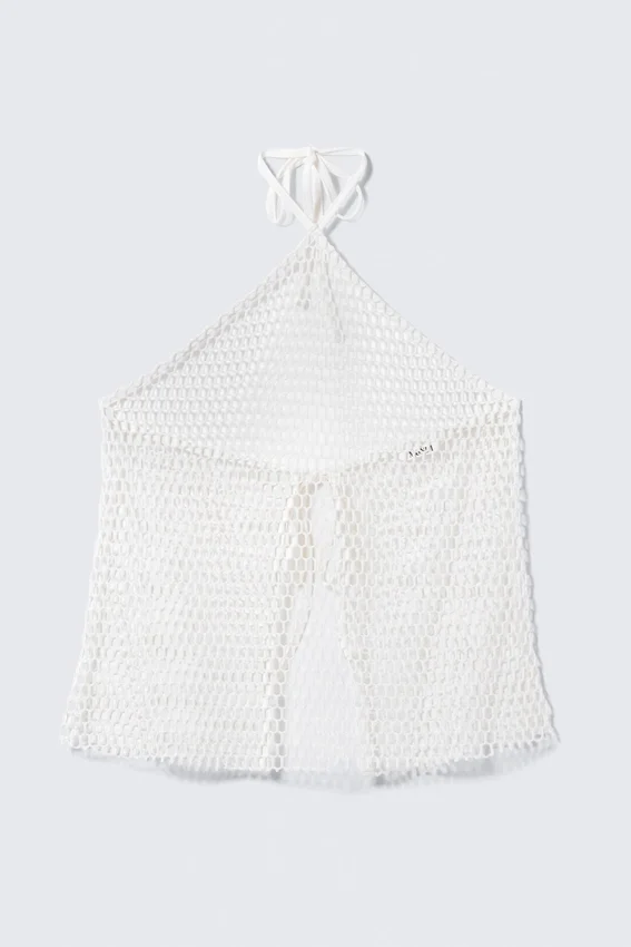Top halter con lazo de malla – Blanco Top halter con lazo de malla – Blanco