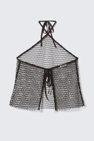 Top halter con lazo de malla – Marrón oscuro