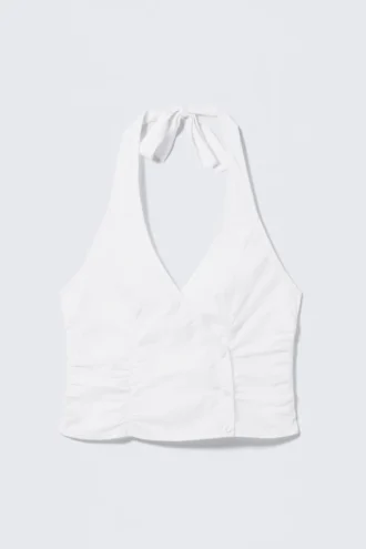 Top halter de algodón con cuello en V – Blanco