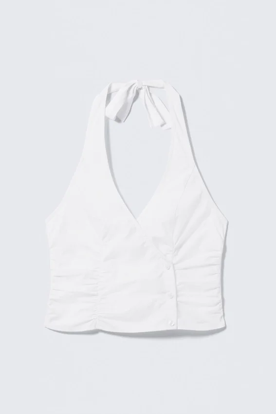 Top halter de algodón con cuello en V – Blanco Top halter de algodón con cuello en V – Blanco
