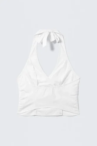 Top halter de algodón con cuello en V – Blanco