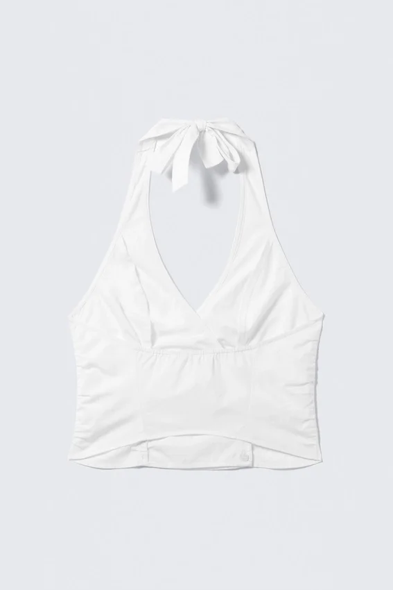 Top halter de algodón con cuello en V – Blanco Top halter de algodón con cuello en V – Blanco